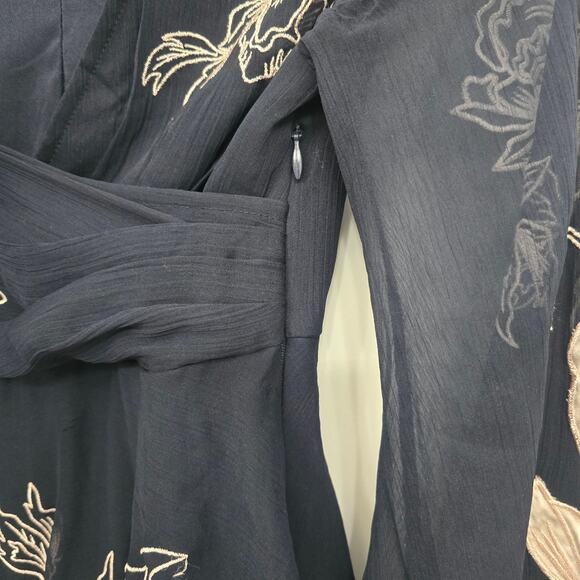 ASOS Black Midi Dress with White Floral Embroidery - Picture 8 of 11